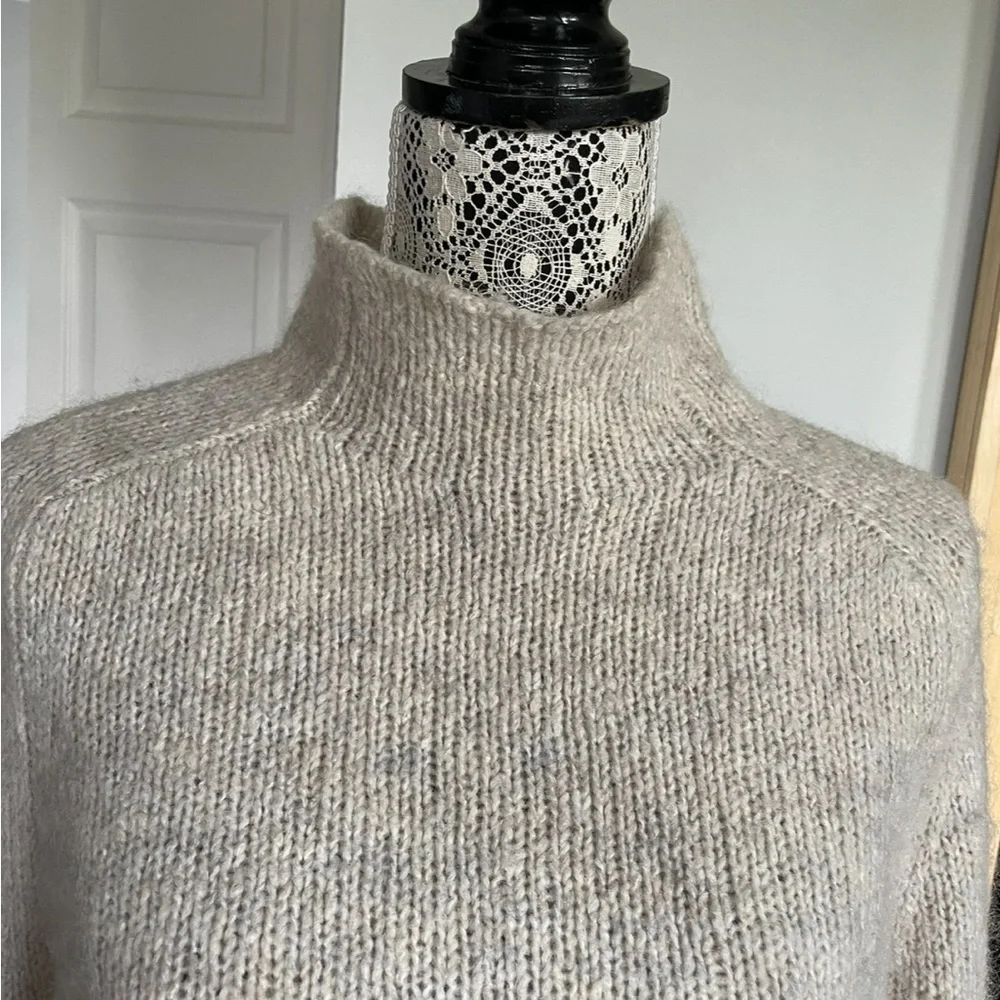 Aritzia Large Golden TNA Wool Blend Mock Neck Knit Sweater. Oatmeal. - Picture 9 of 14